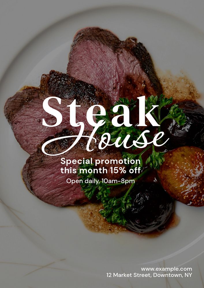 Steakhouse restaurant poster template, editable text and design