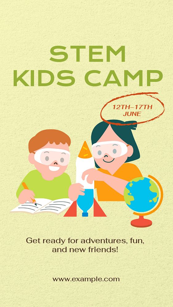 STEM kids camp  Instagram story template, editable text