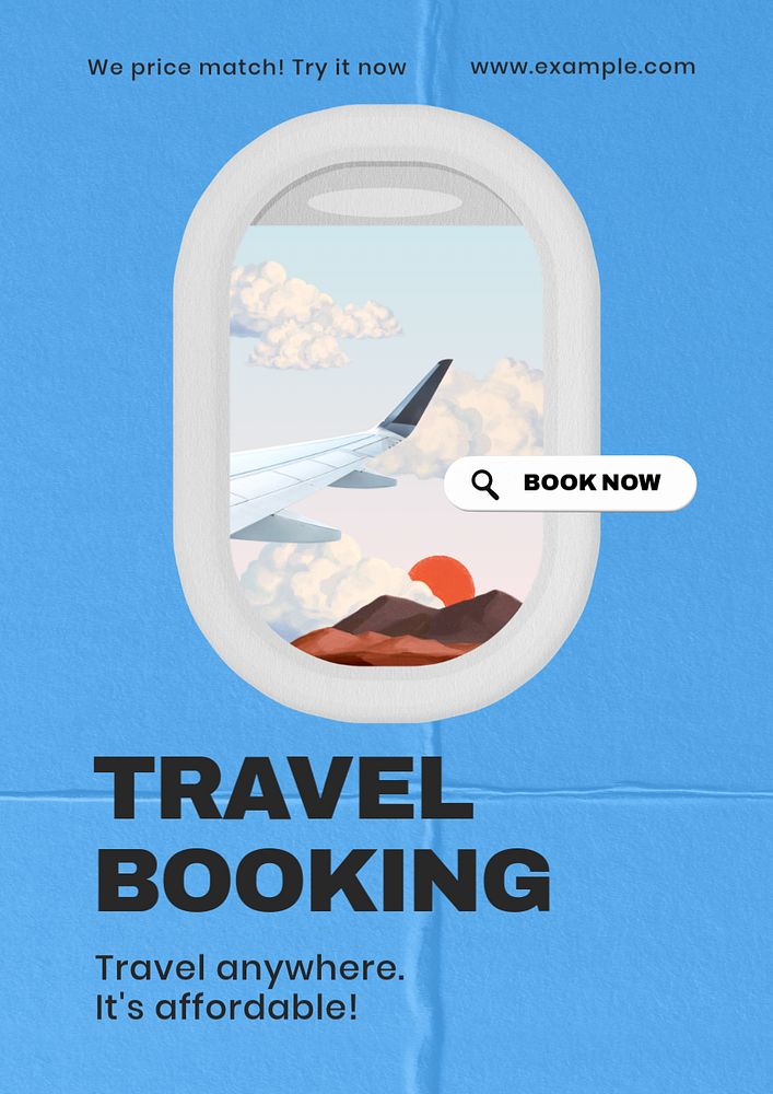 Travel booking poster template, editable text and design
