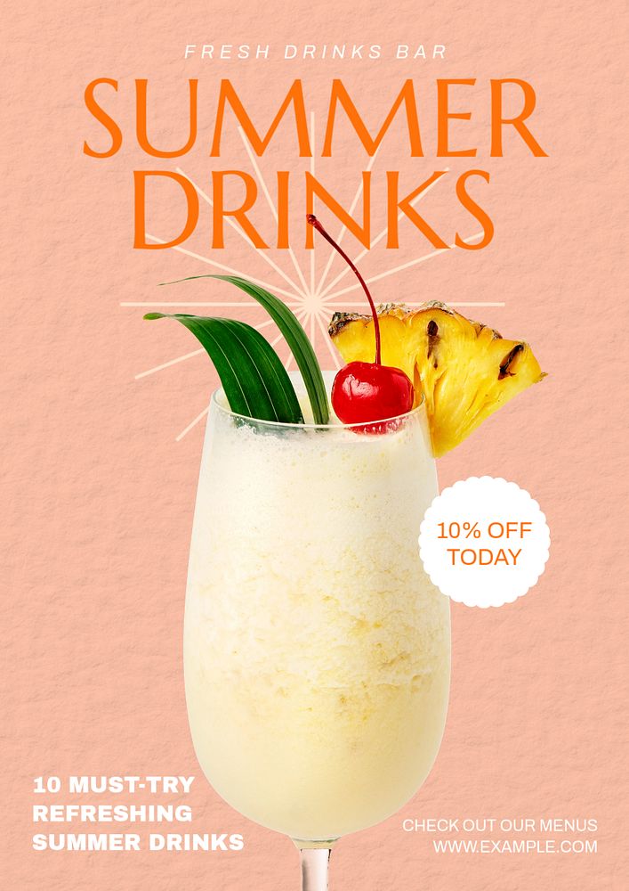 Summer drinks  poster template, editable text and design