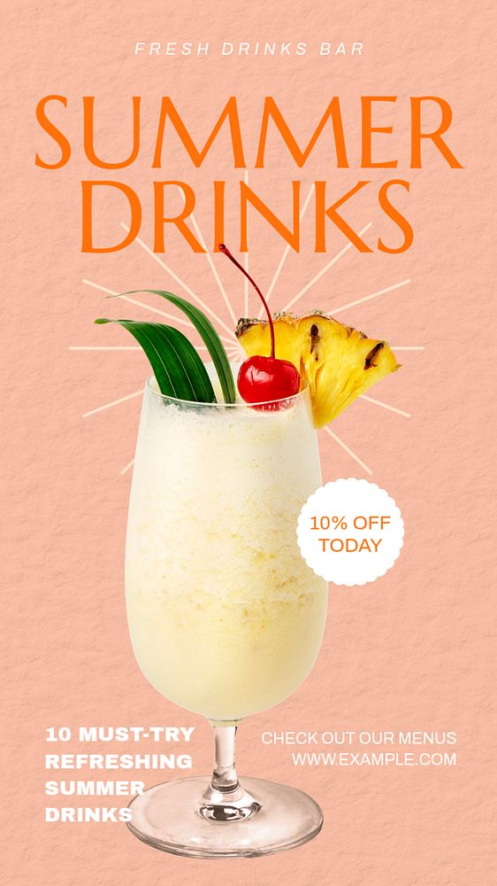 Summer drinks  Instagram story template, editable text