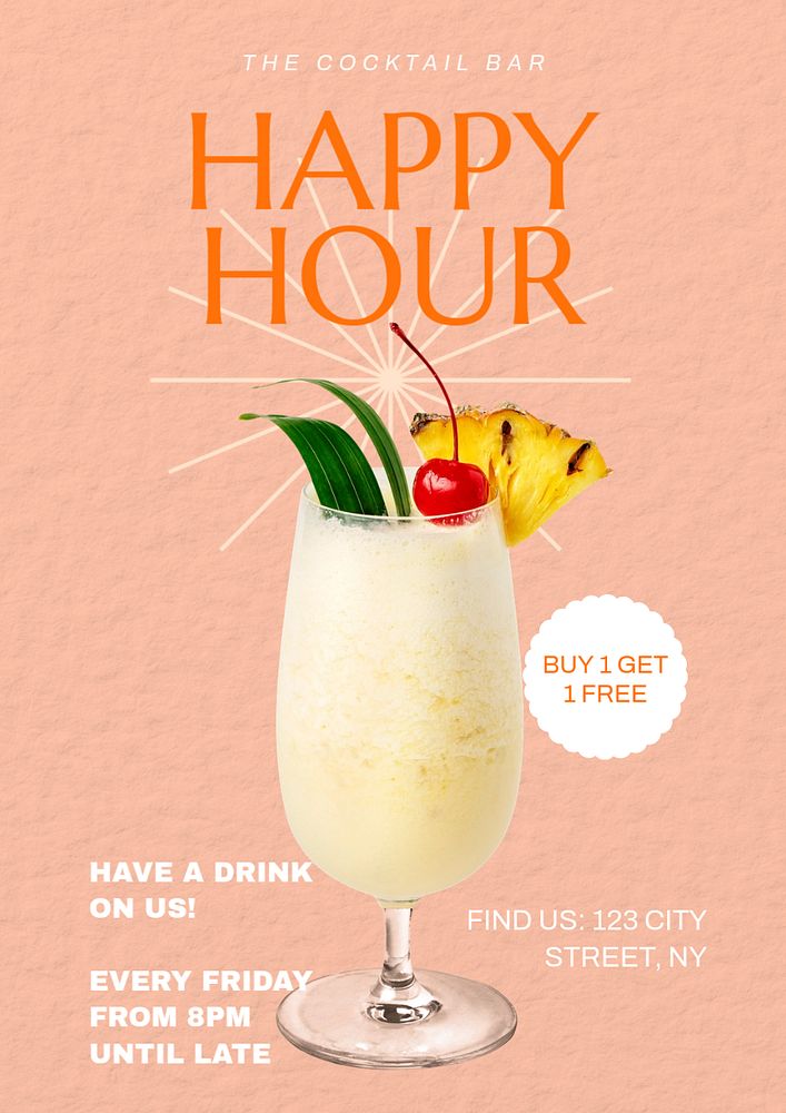 Happy hour  poster template, editable text and design