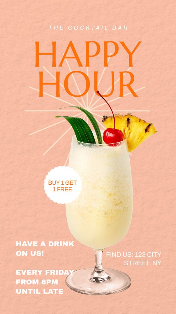 Happy hour  Instagram story template, editable text