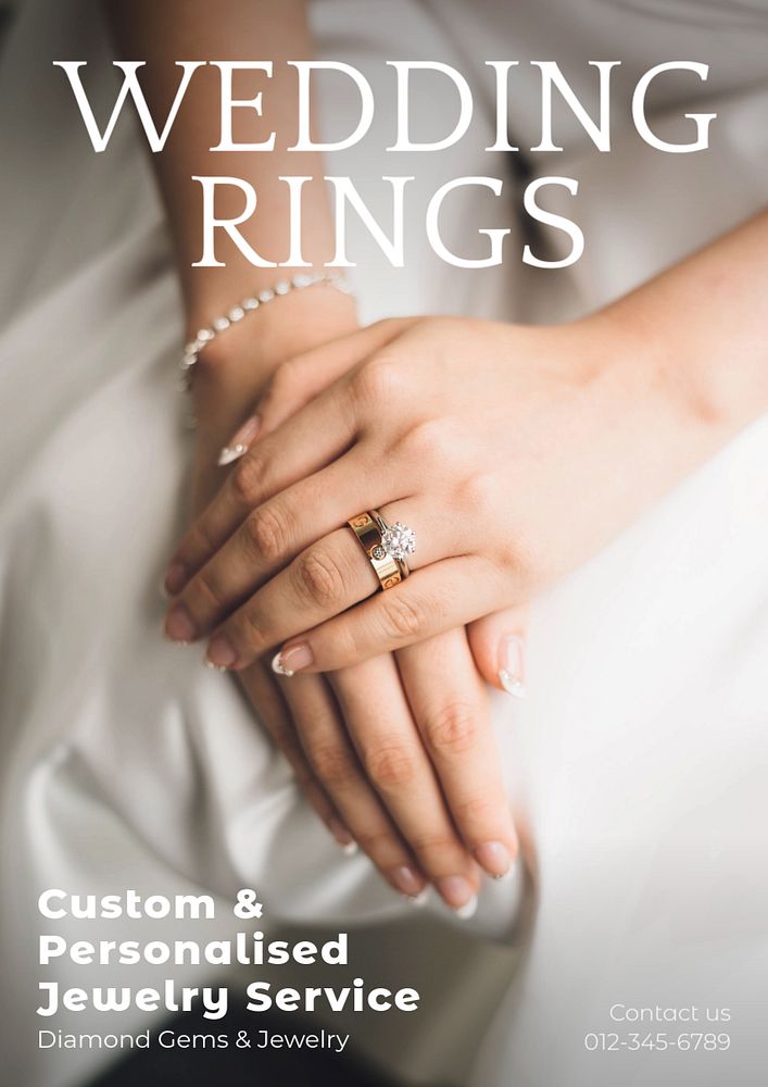 Wedding rings poster template, editable text and design