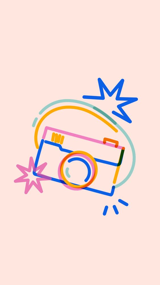 Digital camera doodle, pink iPhone wallpaper, editable design