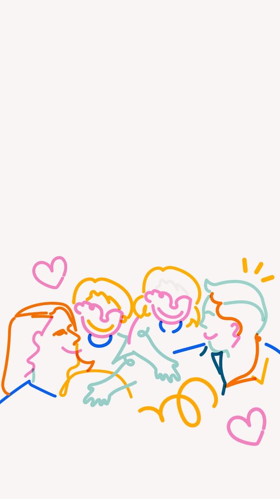 Loving family doodle, white iPhone wallpaper, editable design