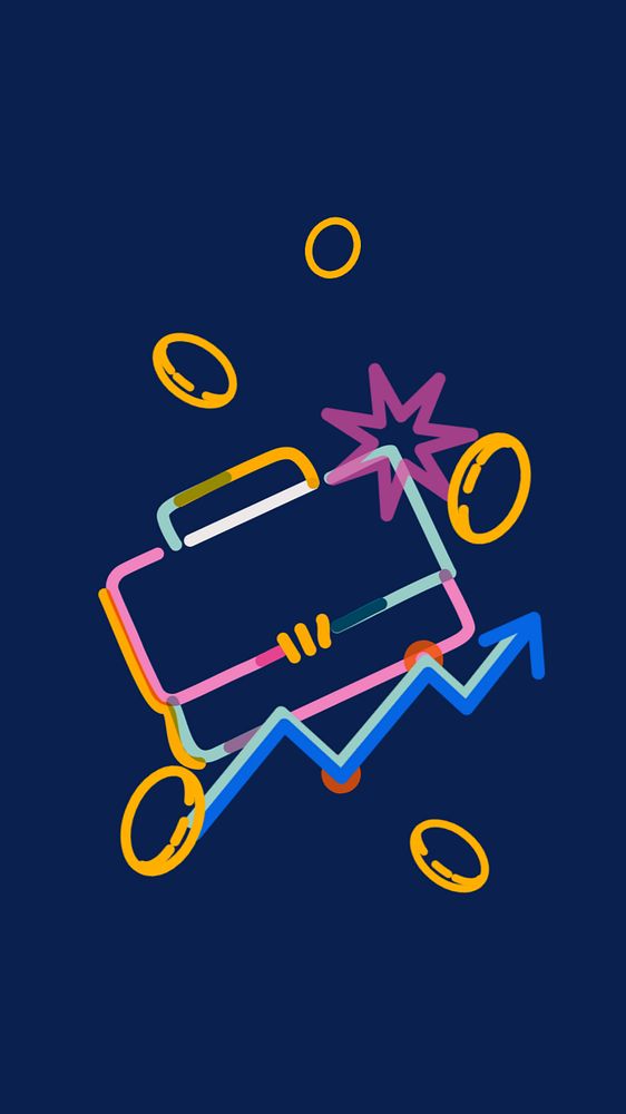 Briefcase doodle, blue iPhone wallpaper, editable design