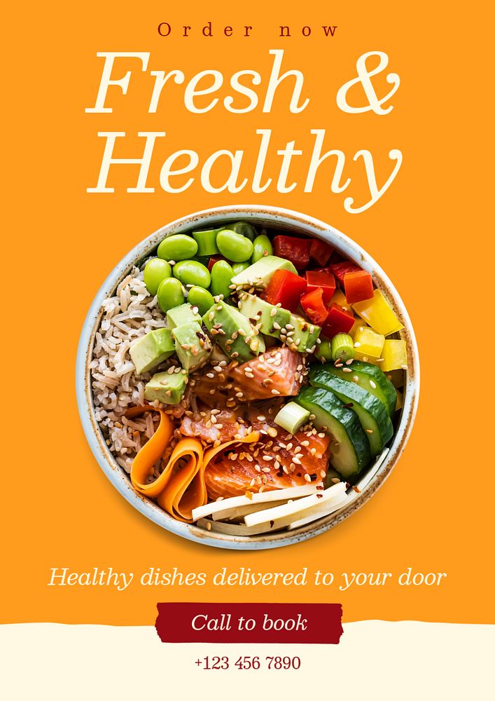 Fresh & healthy food  poster template, editable text and design