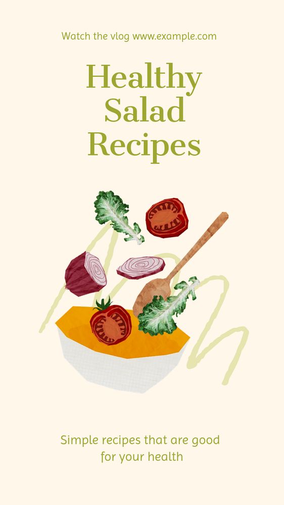 Healthy salad recipe  Instagram story template, editable text