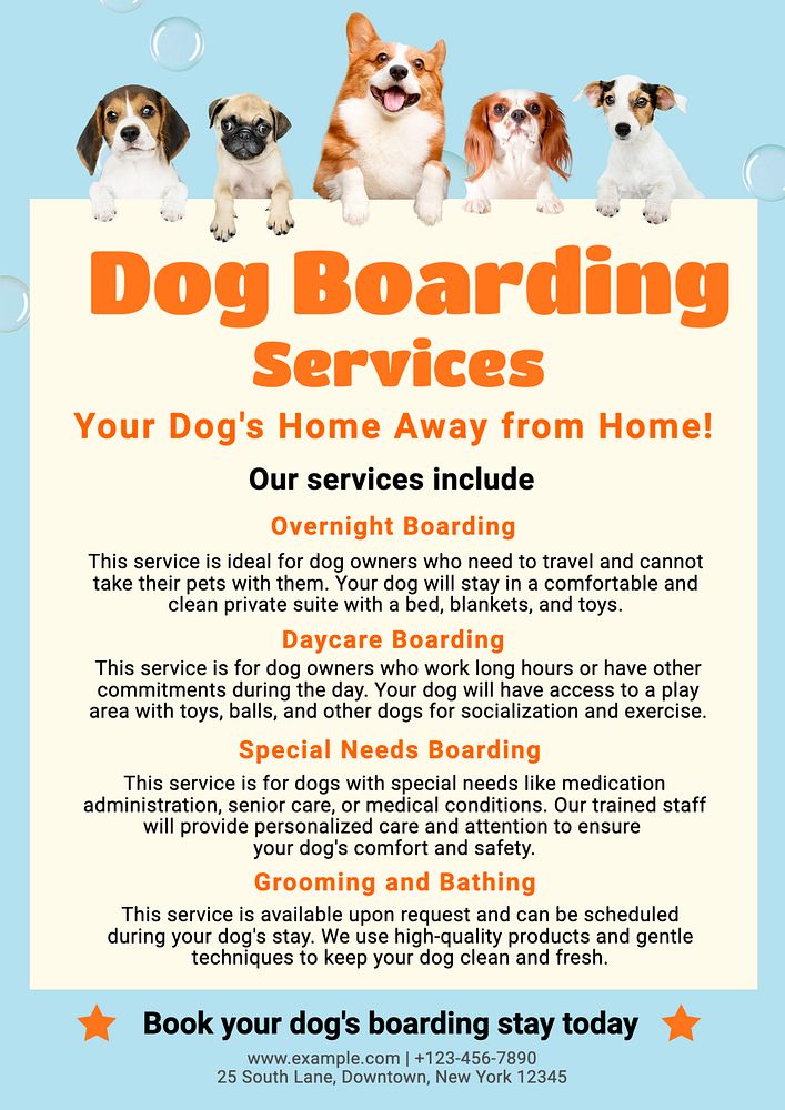 Dog boarding services poster template, editable text