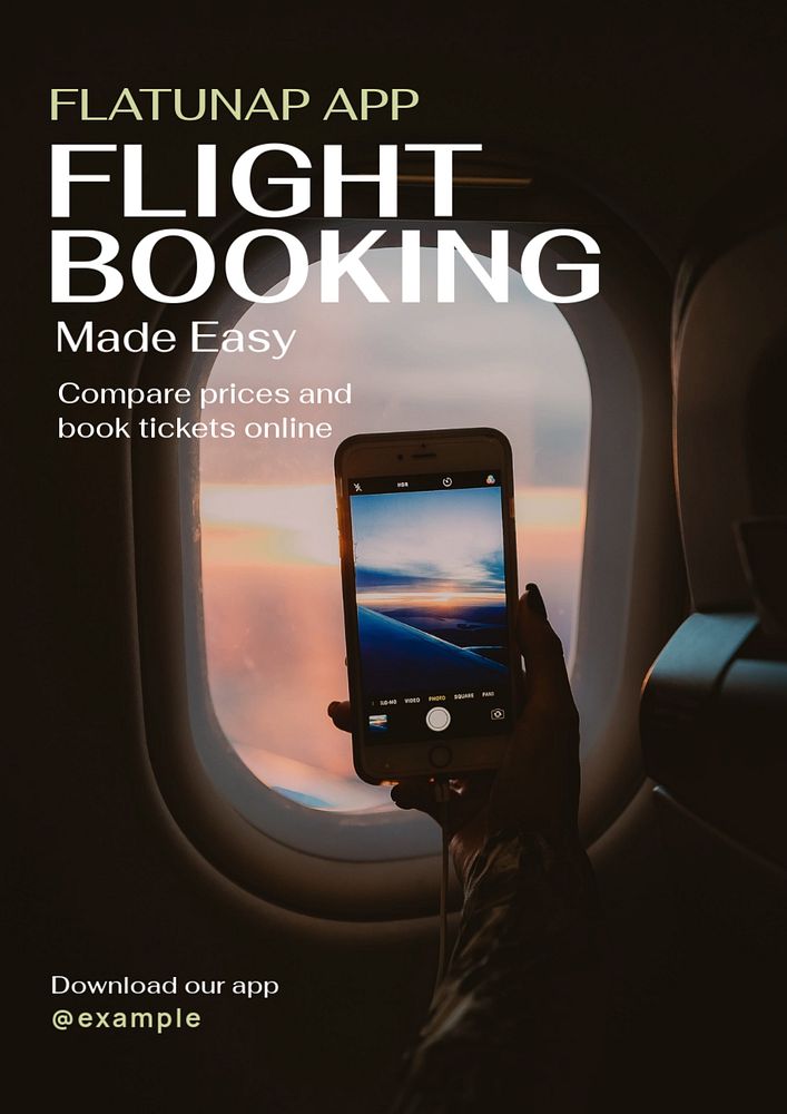 Flight booking poster template, editable text and design