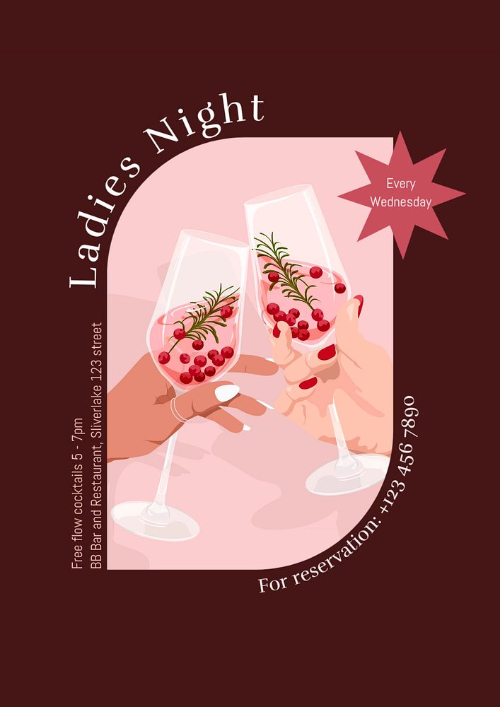 Ladies night poster template, editable text and design