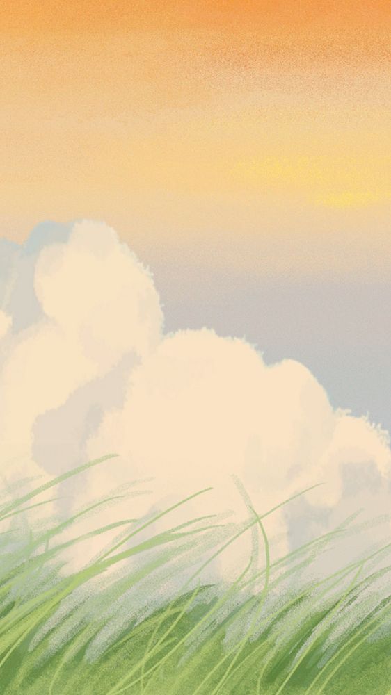 Editable sunset cloud grass iPhone wallpaper