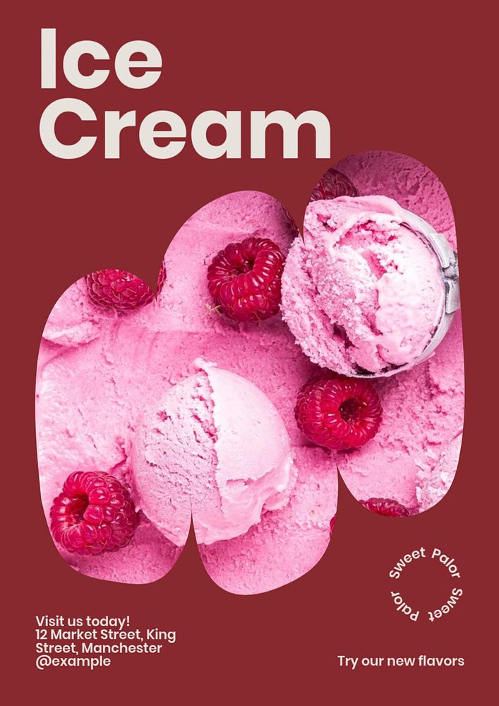 Ice cream shop poster template, editable text and design