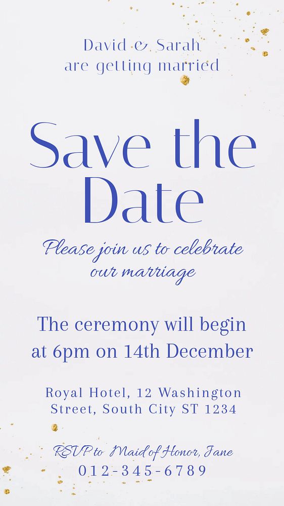 Wedding invitation Instagram story template, editable text