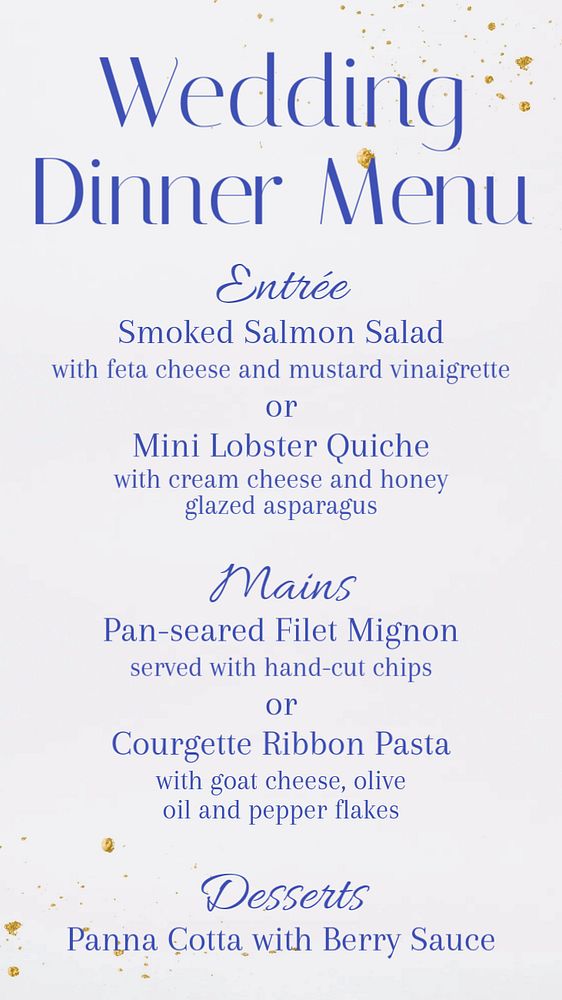 Wedding dinner menu Instagram story template, editable text