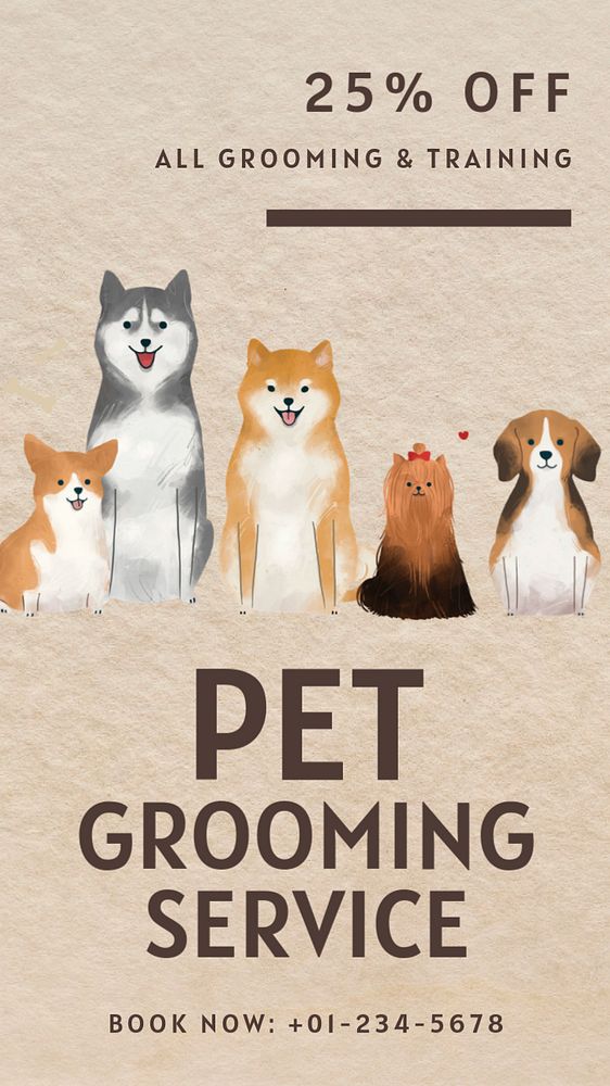 Pet grooming  Instagram story template, editable text