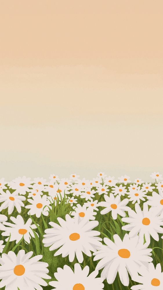 Editable daisy field illustration iPhone wallpaper