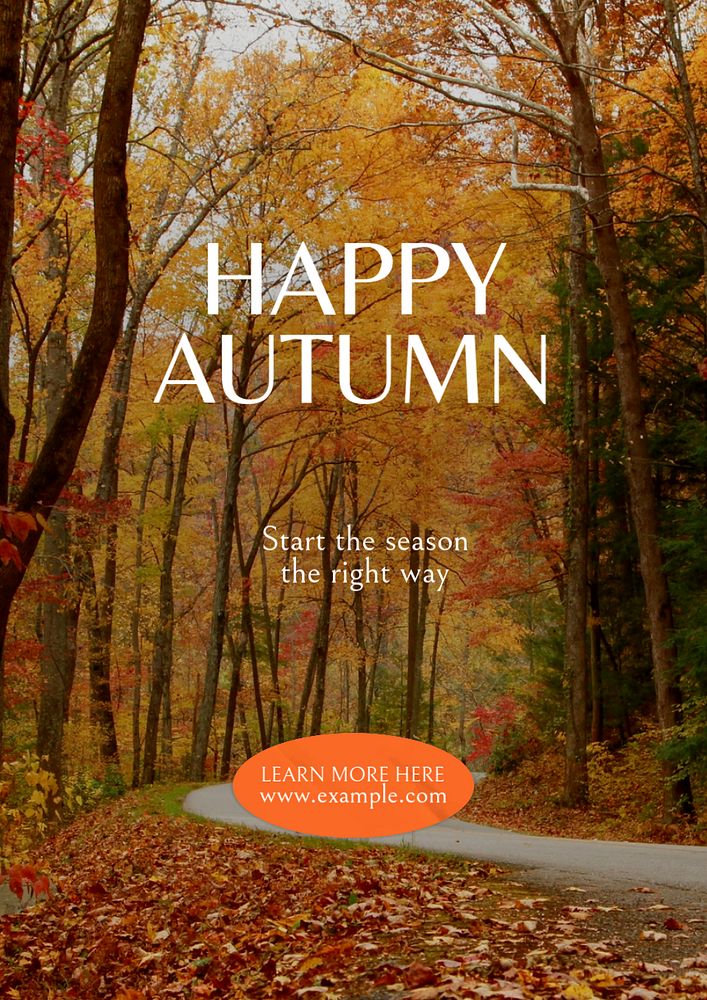 Happy autumn poster template, editable text and design