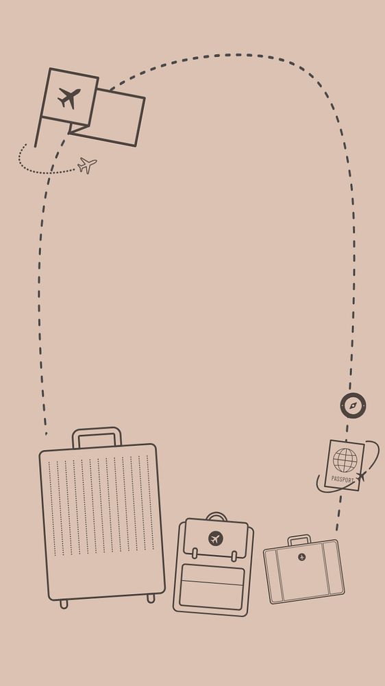 Brown travel illustration mobile wallpaper, editable design