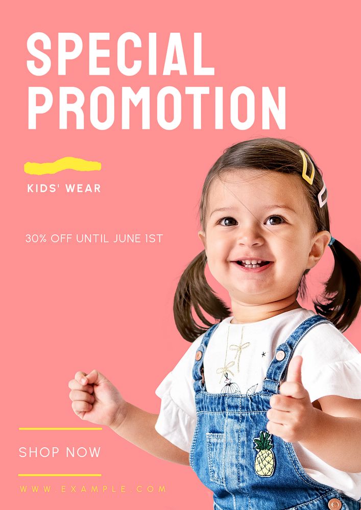 Kids' wear promotion poster template, editable text and design