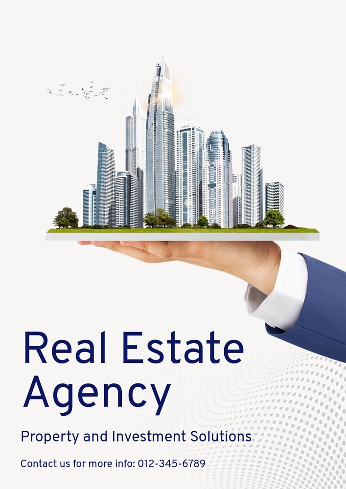 Real estate agency poster template, editable text and design