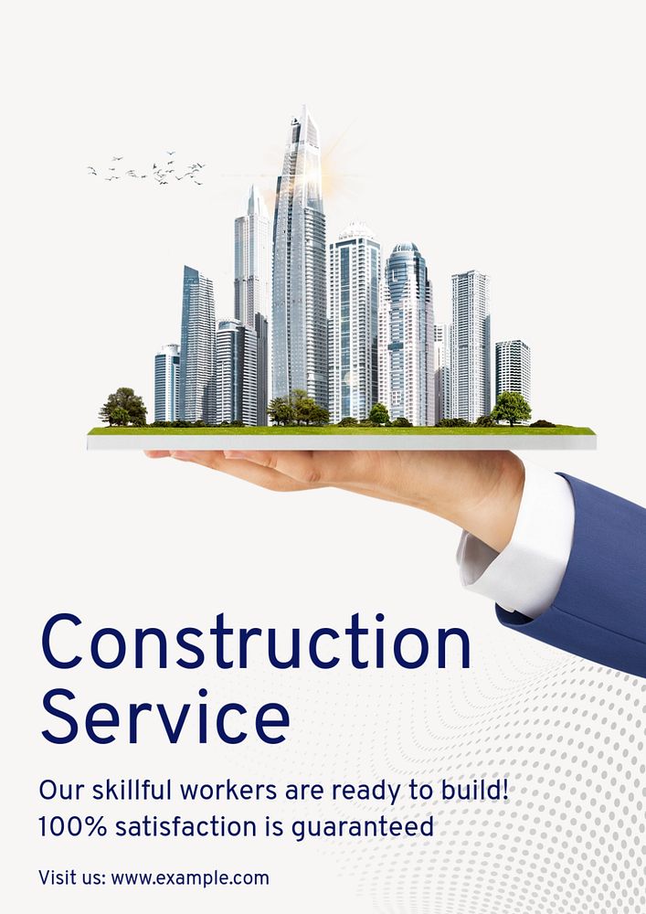 Construction service poster template, editable text and design