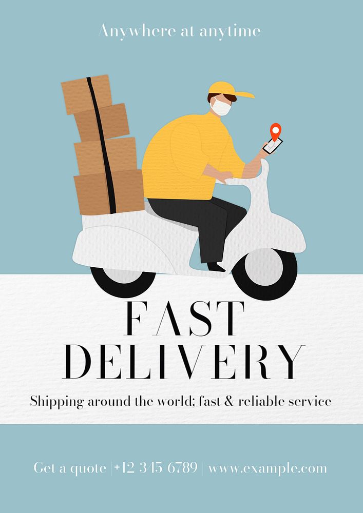 Fast delivery poster template, editable text and design