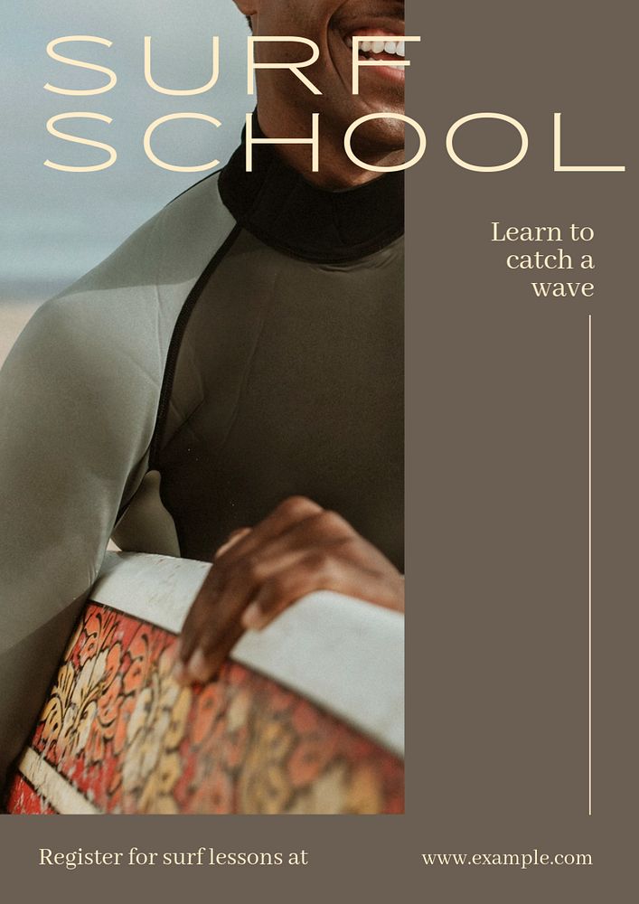 Surf school  poster template, editable text and design