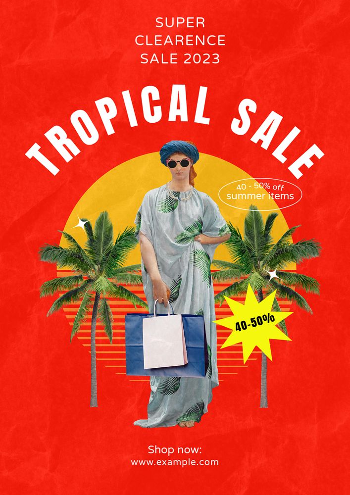 Tropical sale poster template, editable text and design