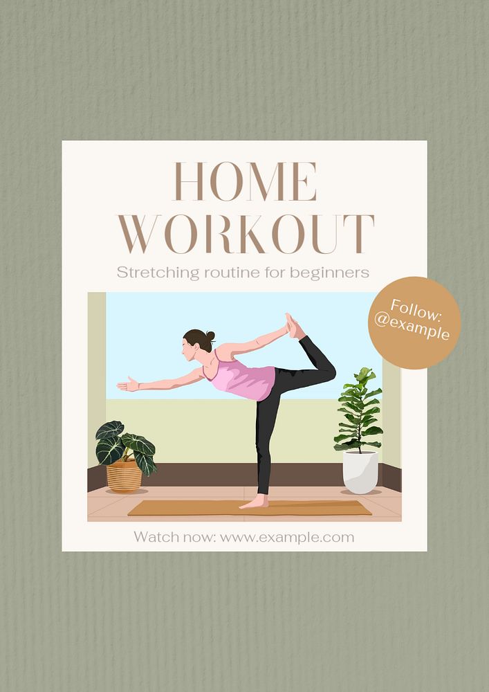 Home workout poster template, editable text and design