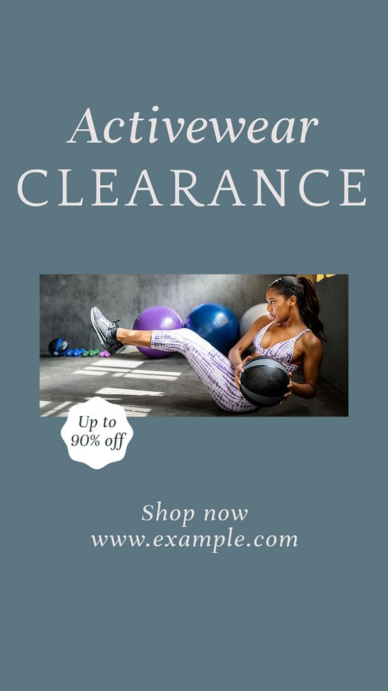 Activewear clearance sale Instagram story template, editable text