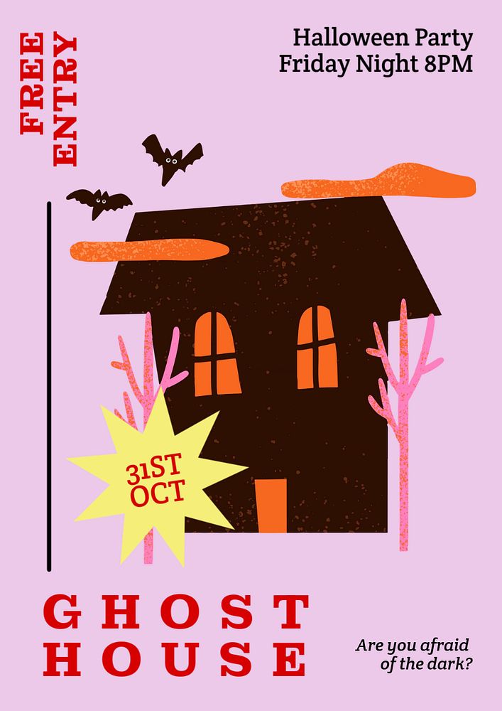 Ghost house poster template, editable text and design