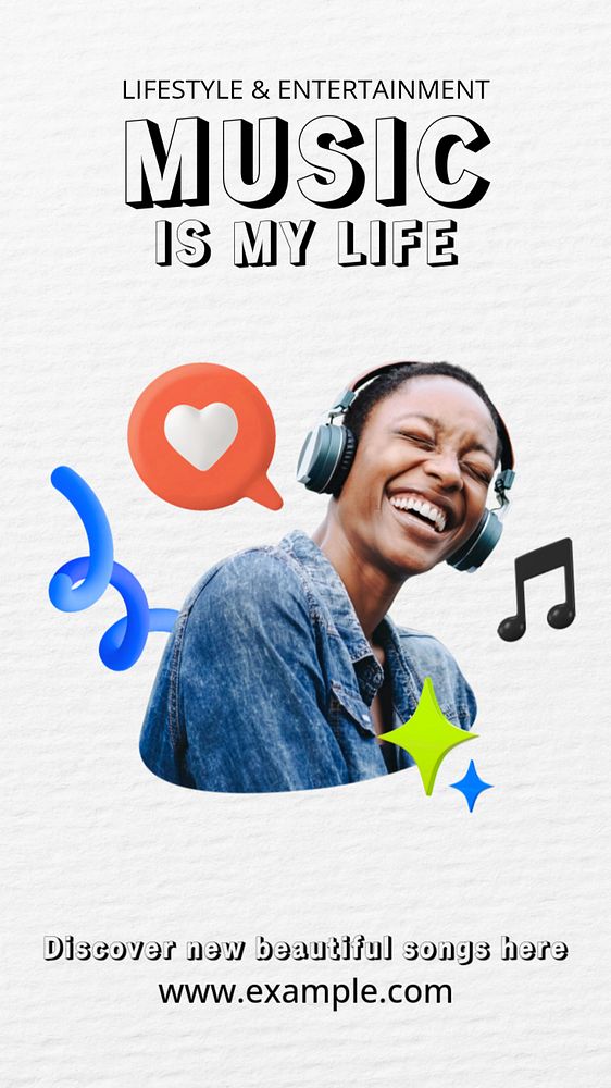 Music & songs Instagram story template, editable text