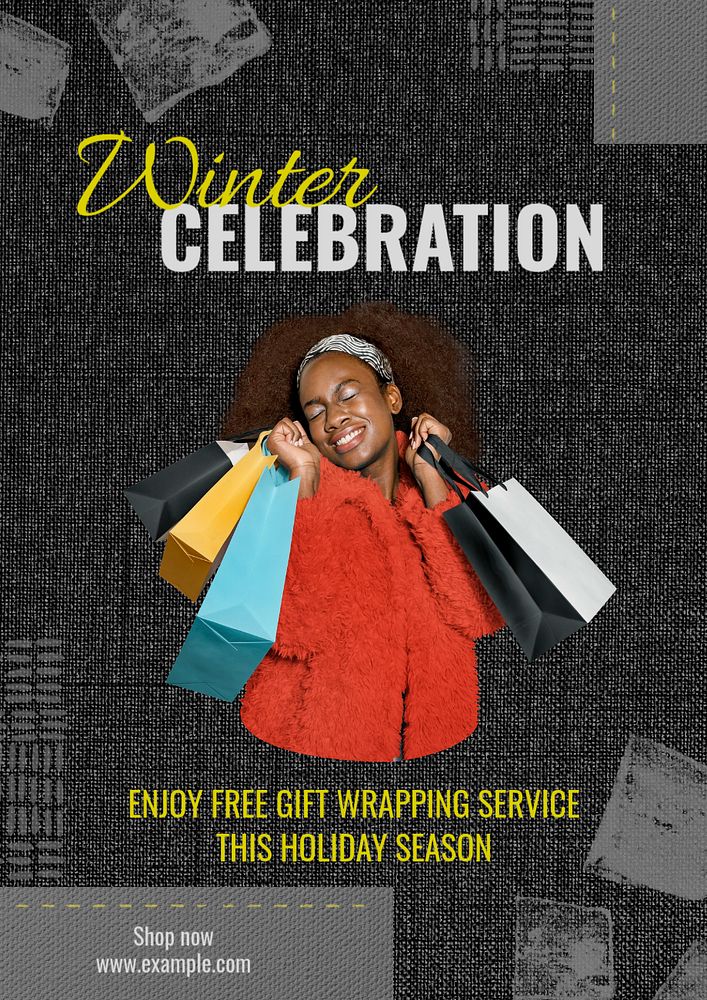 Winter celebration poster template, editable text and design