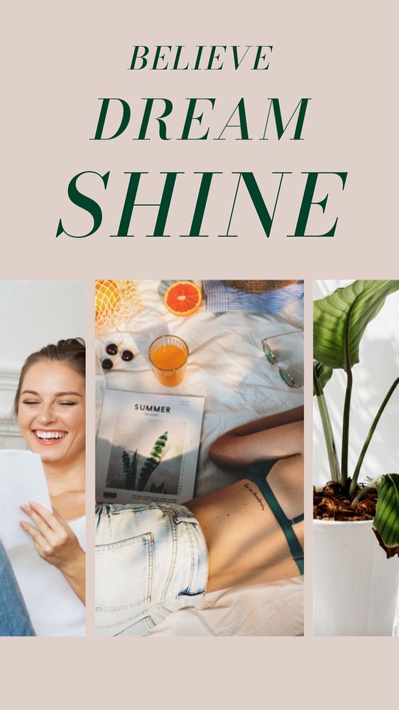 Believe dream shine Instagram story template, editable text