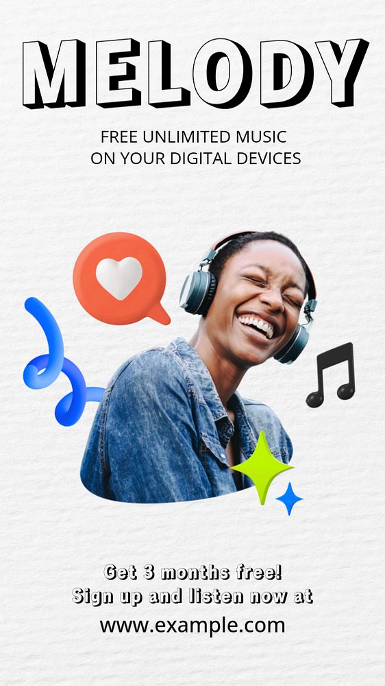 Music streaming Instagram story template, editable text