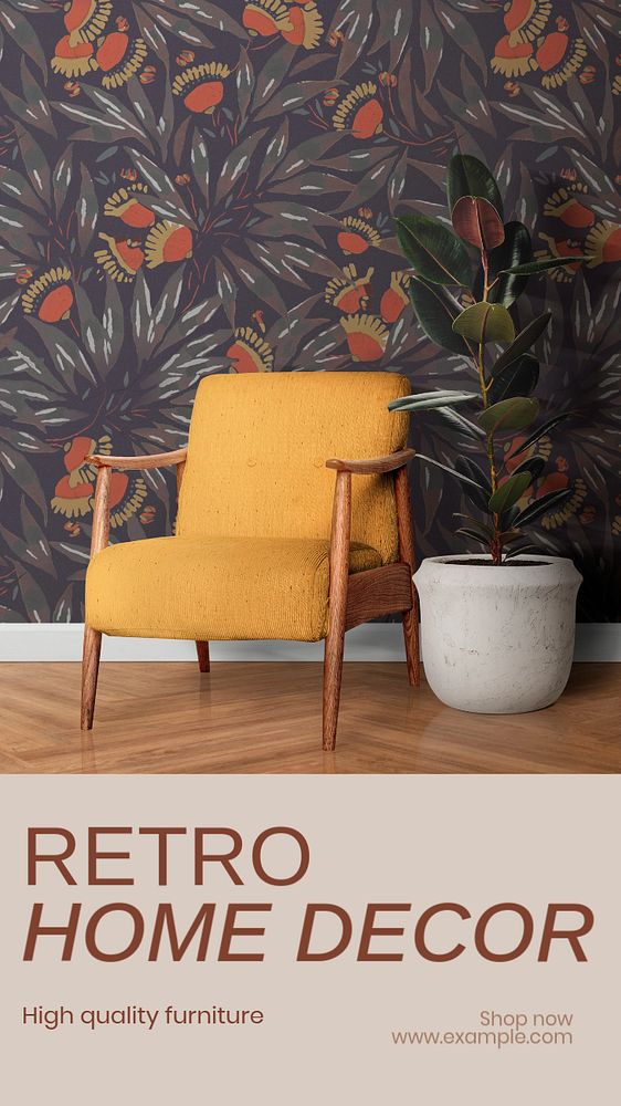 Retro home decor Instagram story template, editable text