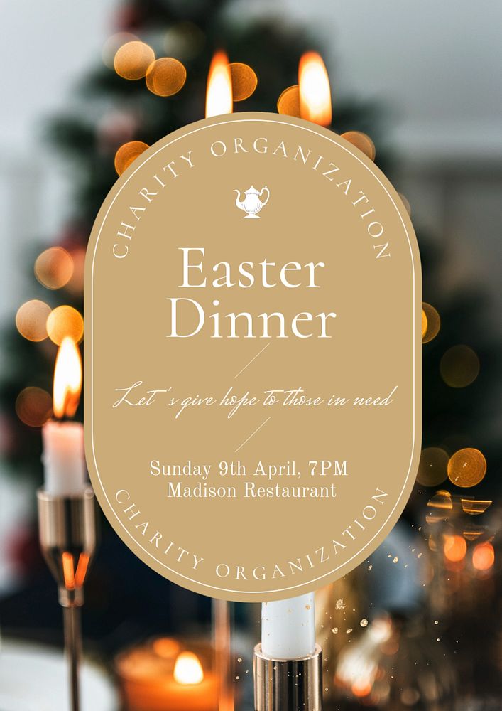 Easter dinner poster template, editable text and design