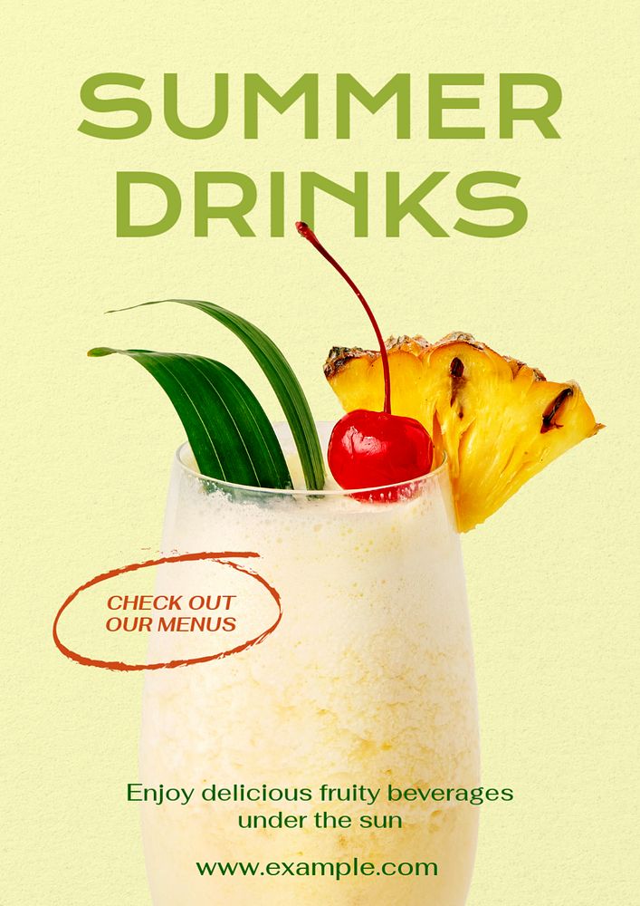 Summer drinks poster template, editable text and design