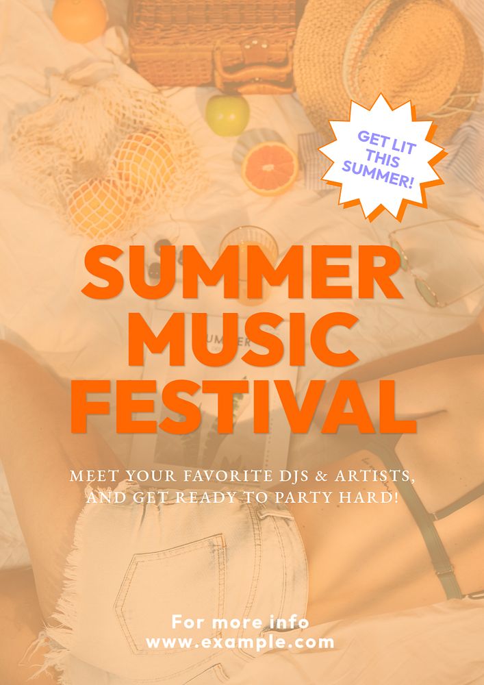 Summer music festival poster template, editable text and design