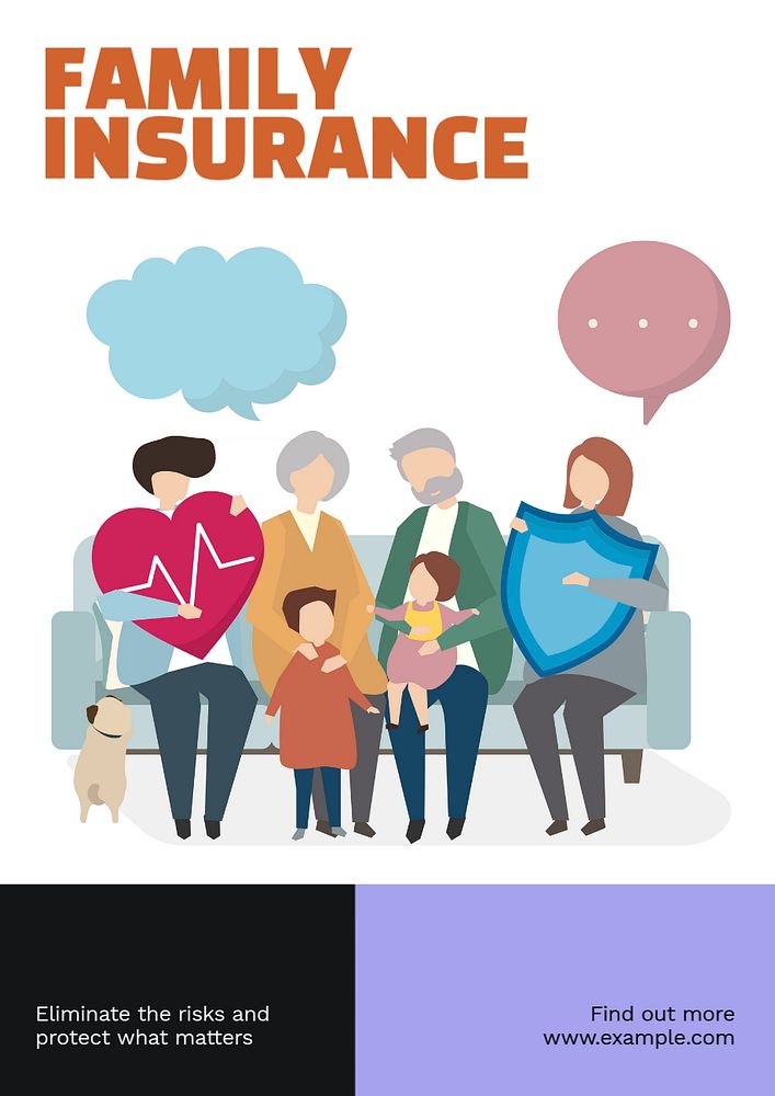 Family insurance poster template, editable text and design