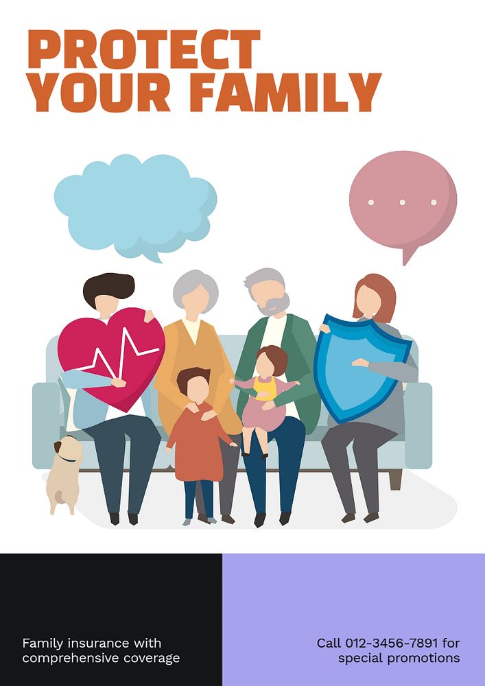 Family insurance poster template, editable text and design