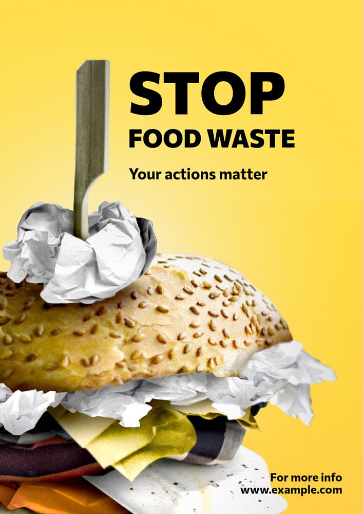 Stop food waste poster template, editable text and design