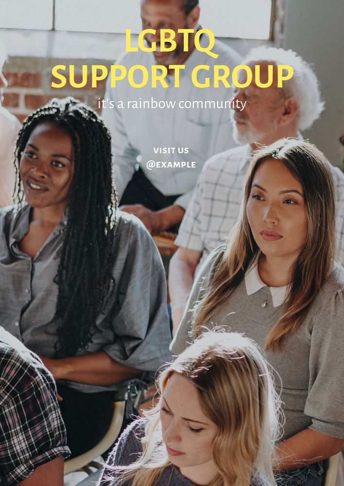 LGBTQ support group poster template, editable text and design