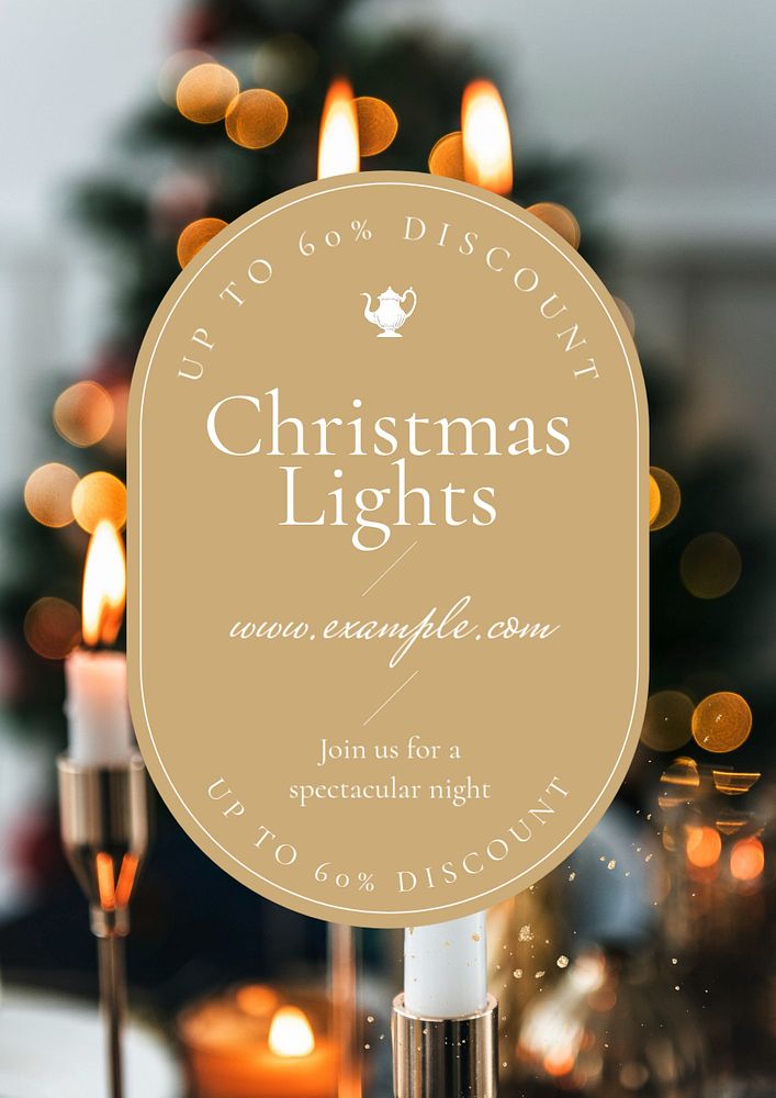 Christmas lights poster template, editable text and design