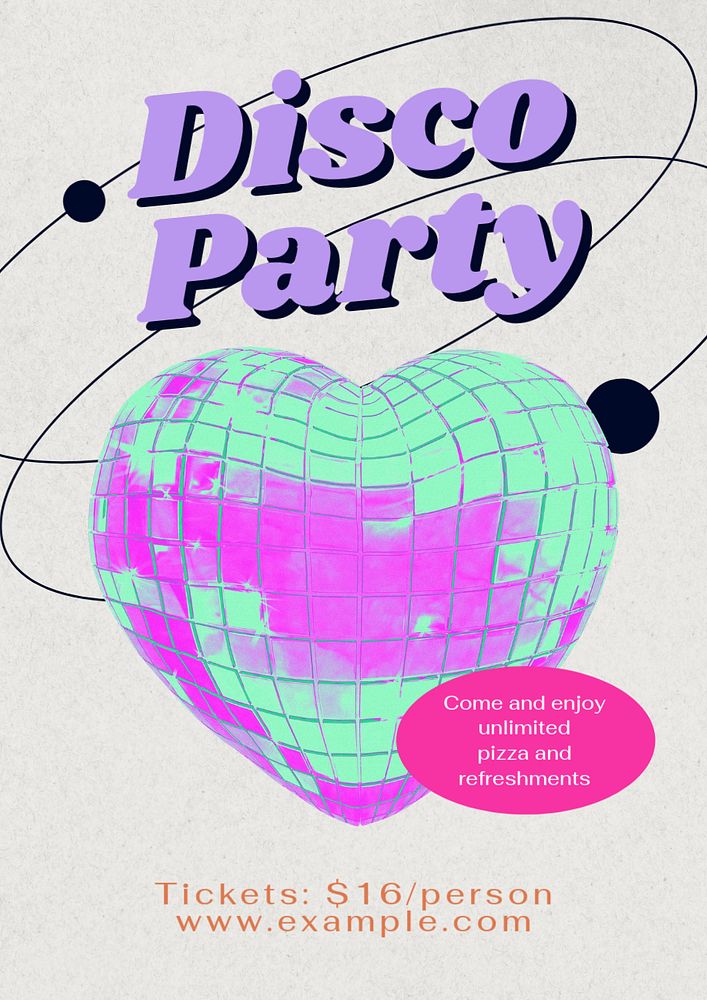 Disco party poster template, editable text and design