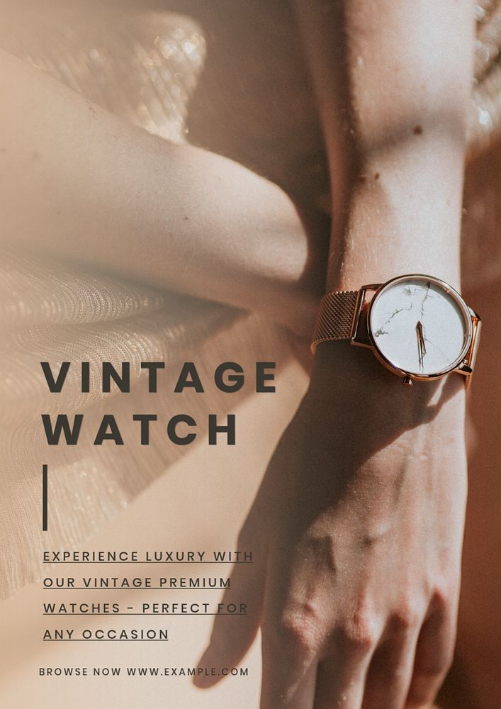 Vintage watch poster template, editable text and design