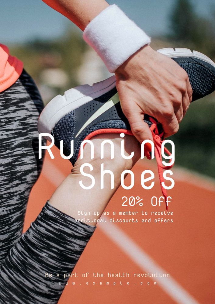 Running shoes sale poster template, editable text and design