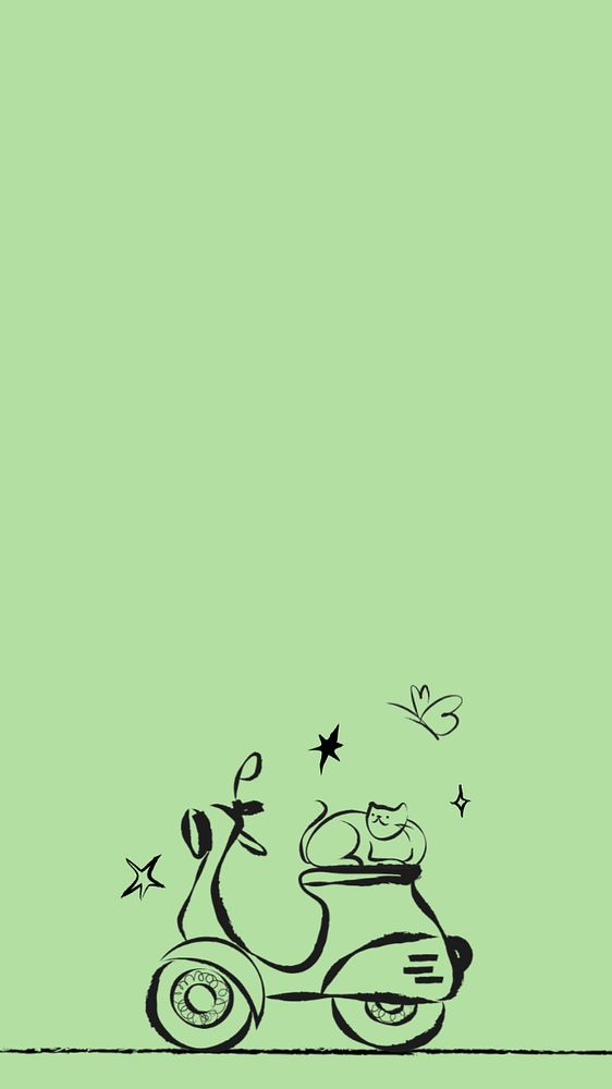 Editable cute cat mobile wallpaper on green background